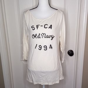 SF-CA San Franscisco Old Navy 1994 Sequin 3/4 Sleeve Top Large Cream/Bla…